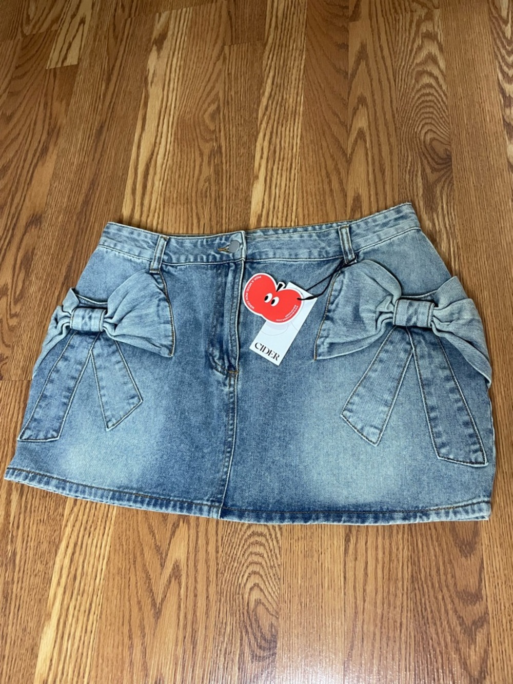 Cider Denim Bow Mini Skirt NWT Y2K Light Wash